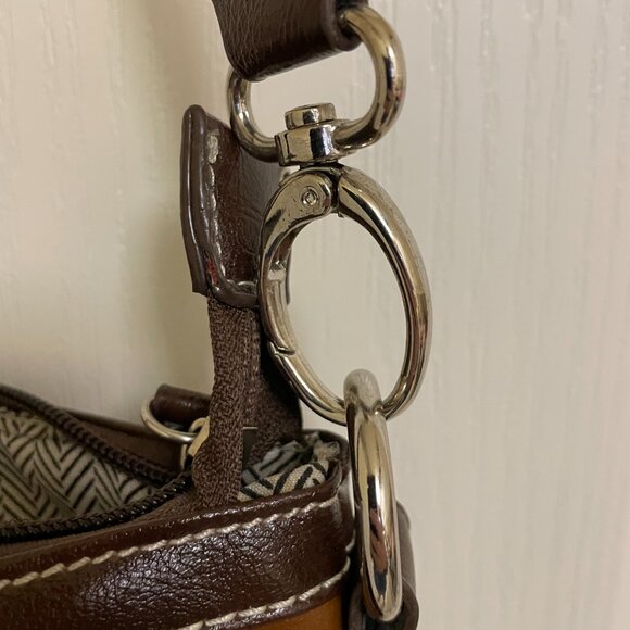 Two tone brown cross body purse with silver tone mirrored star, and studs - Picture 10 of 15